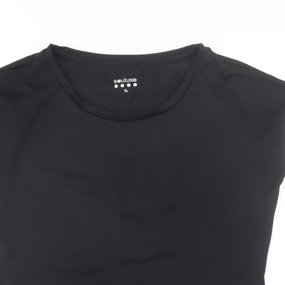 Souluxe Womens Black  Polyester Basic T-Shirt Size S Round Neck