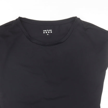 Souluxe Womens Black  Polyester Basic T-Shirt Size S Round Neck