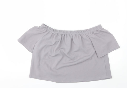 Boohoo Womens Grey  Polyester Basic Blouse Size 16 Off the Shoulder