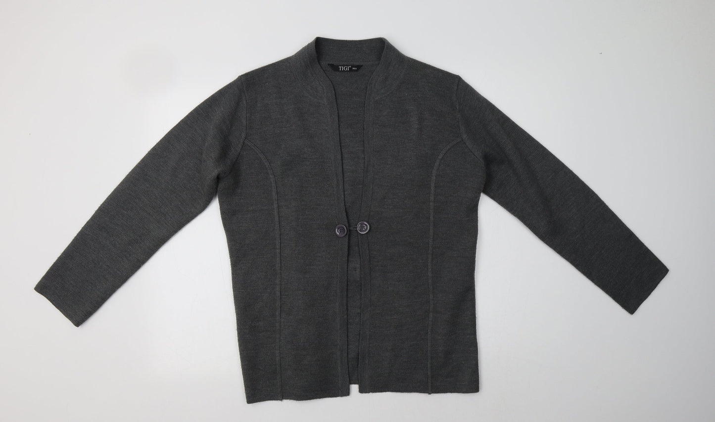 Tigi Womens Grey V-Neck  Acrylic Cardigan Jumper Size 12