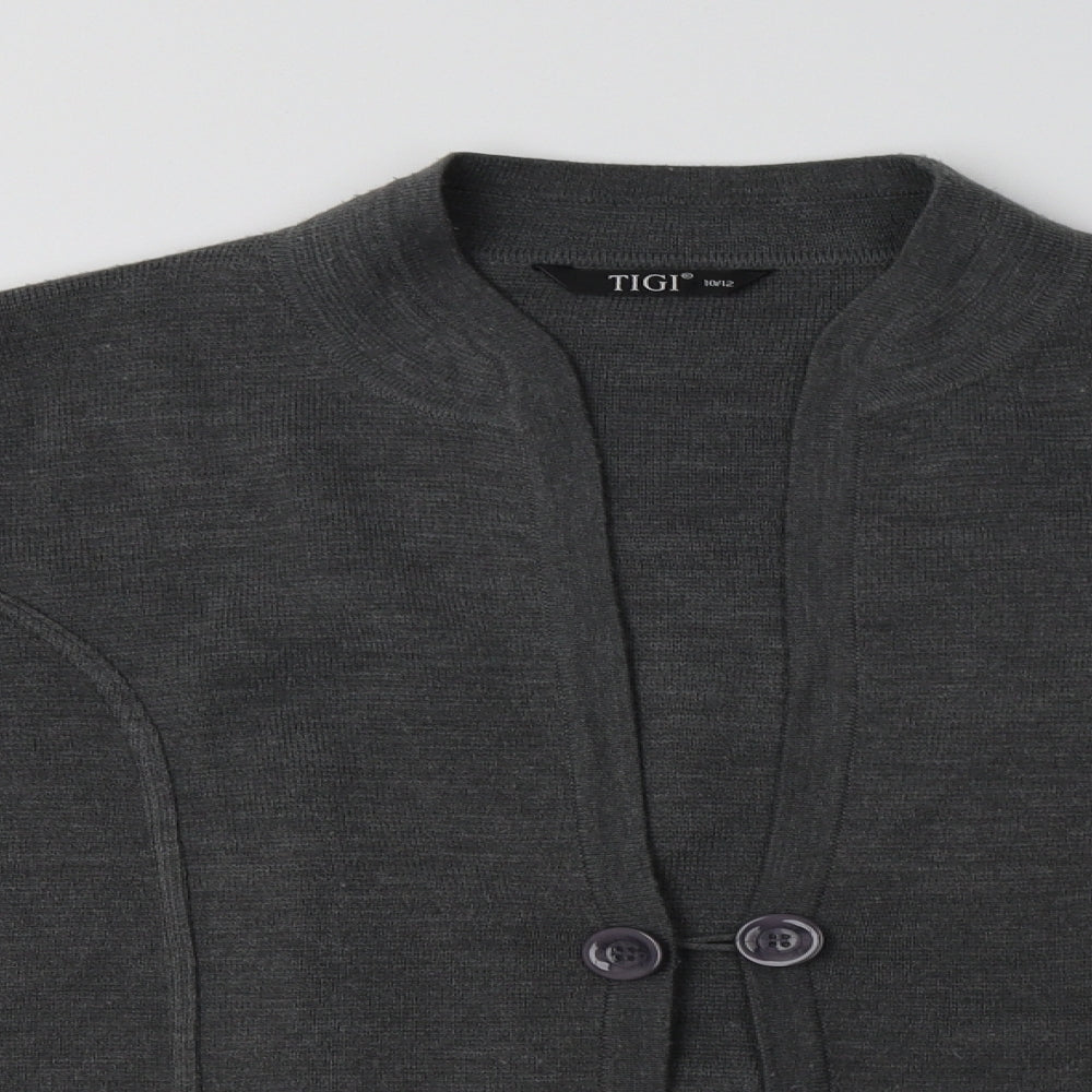 Tigi Womens Grey V-Neck  Acrylic Cardigan Jumper Size 12