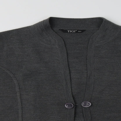 Tigi Womens Grey V-Neck  Acrylic Cardigan Jumper Size 12