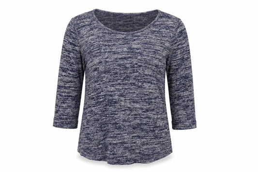 Front view of Intuition women’s blue round neck viscose jumper, size UK 12