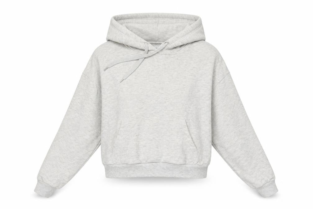 Front view of H&M women’s beige cotton pullover hoodie, size XS