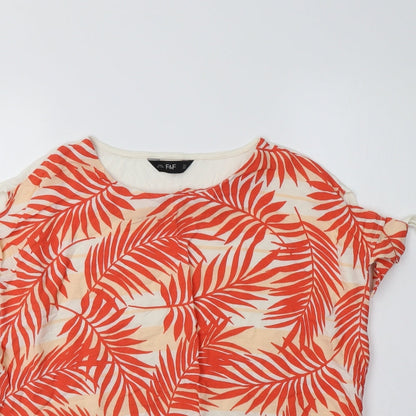 F&F Womens Orange Floral Viscose Basic Blouse Size 16 Round Neck