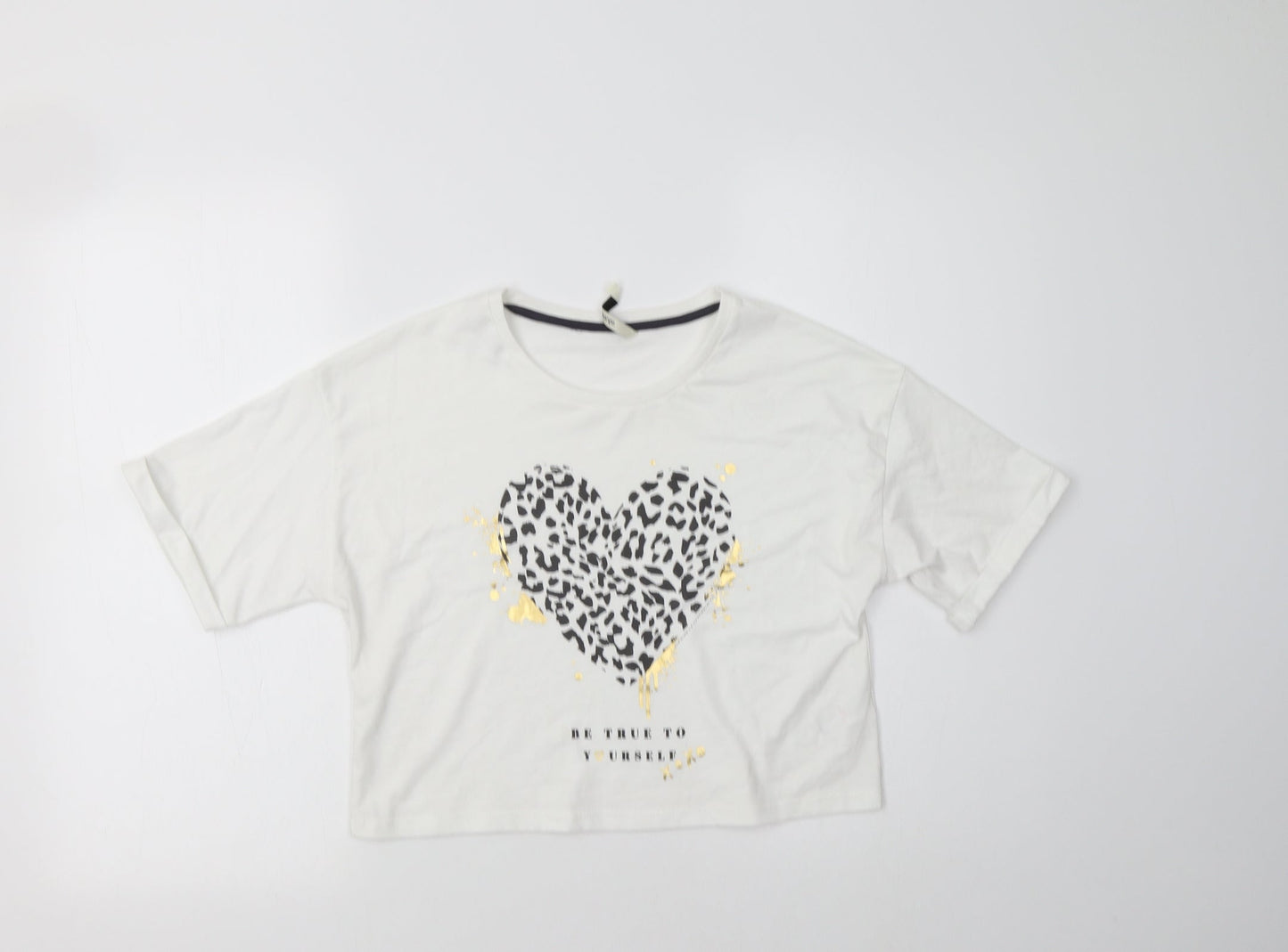 George Girls White Animal Print Cotton Basic T-Shirt Size 11-12 Years Crew Neck  - Heart