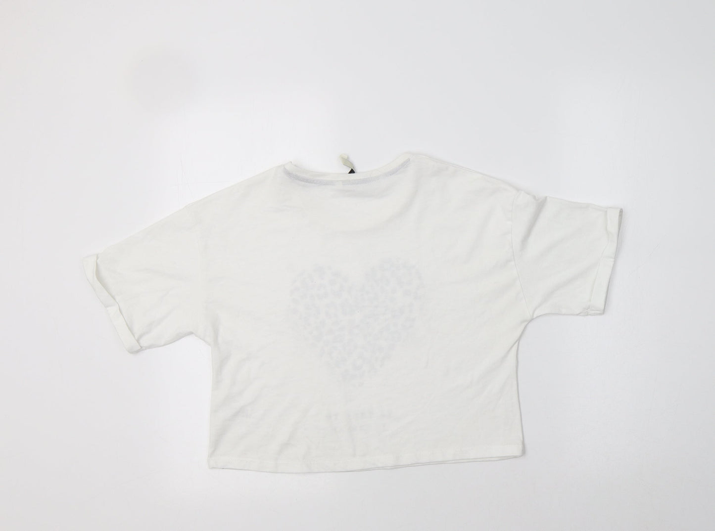 George Girls White Animal Print Cotton Basic T-Shirt Size 11-12 Years Crew Neck  - Heart