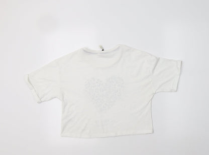 George Girls White Animal Print Cotton Basic T-Shirt Size 11-12 Years Crew Neck  - Heart