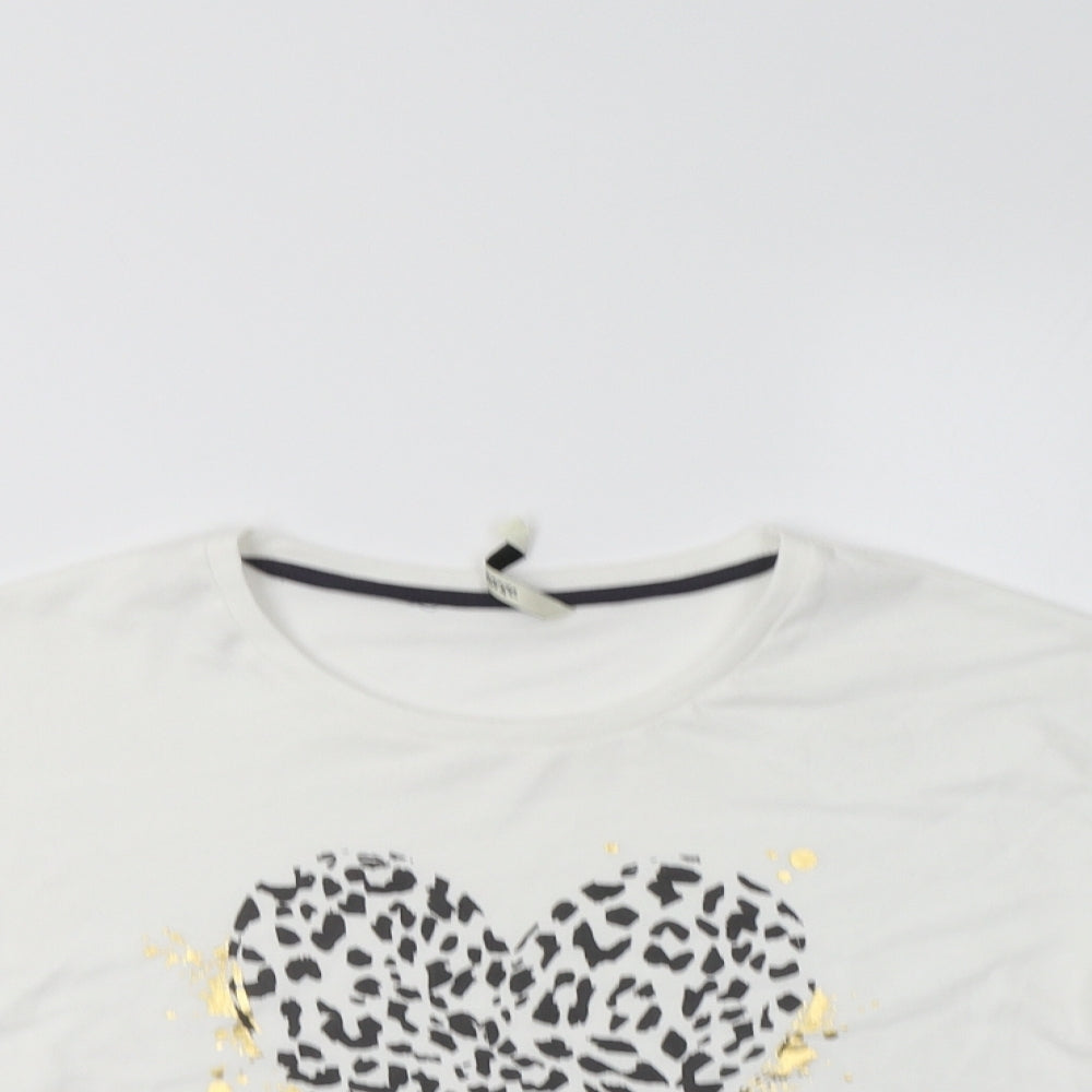 George Girls White Animal Print Cotton Basic T-Shirt Size 11-12 Years Crew Neck  - Heart