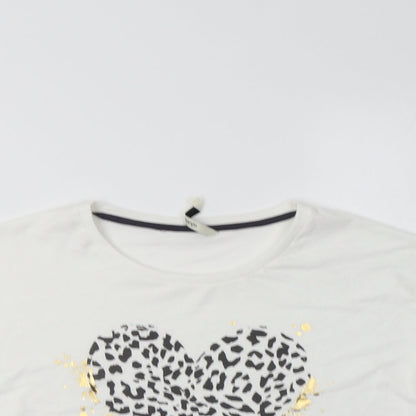 George Girls White Animal Print Cotton Basic T-Shirt Size 11-12 Years Crew Neck  - Heart