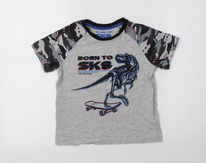 Matalan Boys Grey Camouflage Cotton Basic T-Shirt Size 7 Years Crew Neck  - Dino