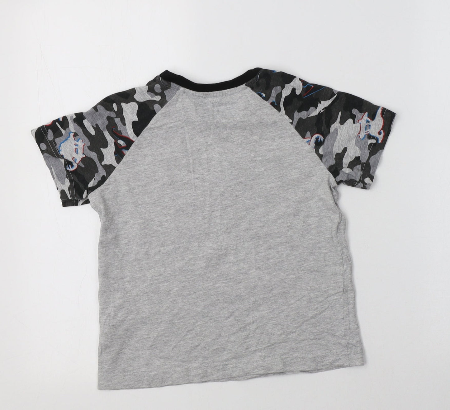 Matalan Boys Grey Camouflage Cotton Basic T-Shirt Size 7 Years Crew Neck  - Dino