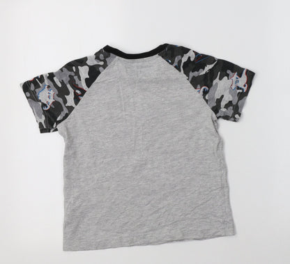 Matalan Boys Grey Camouflage Cotton Basic T-Shirt Size 7 Years Crew Neck  - Dino