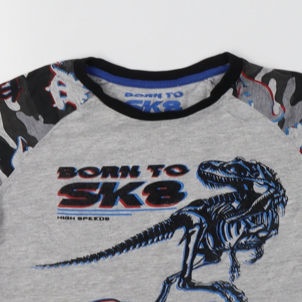 Matalan Boys Grey Camouflage Cotton Basic T-Shirt Size 7 Years Crew Neck  - Dino