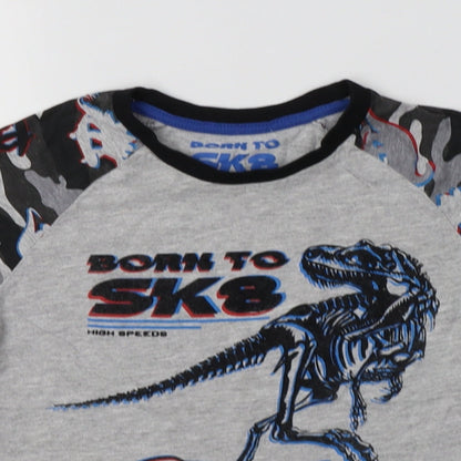 Matalan Boys Grey Camouflage Cotton Basic T-Shirt Size 7 Years Crew Neck  - Dino