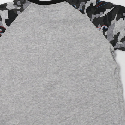 Matalan Boys Grey Camouflage Cotton Basic T-Shirt Size 7 Years Crew Neck  - Dino