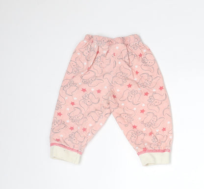 Disney Girls Pink Animal Print Cotton  Pyjama Pants Size 6-9 Months   - DUMBO