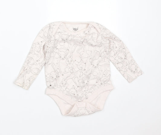 Front view of Disney girls’ pink animal print cotton babygrow one-piece, size 6-9, months - bambi