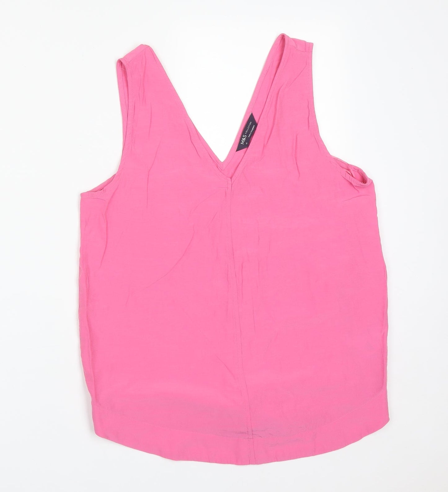 M&S Womens Pink  Viscose Basic Tank Size 10 V-Neck