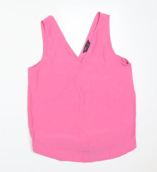 M&S Womens Pink  Viscose Basic Tank Size 10 V-Neck