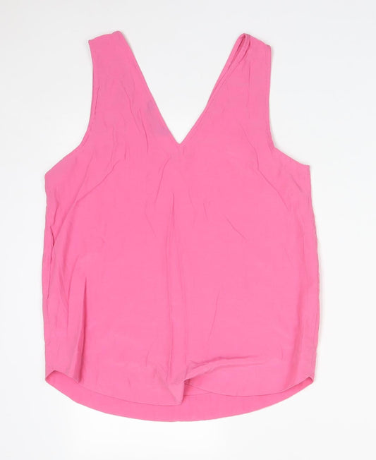 M&S Womens Pink  Viscose Basic Tank Size 10 V-Neck