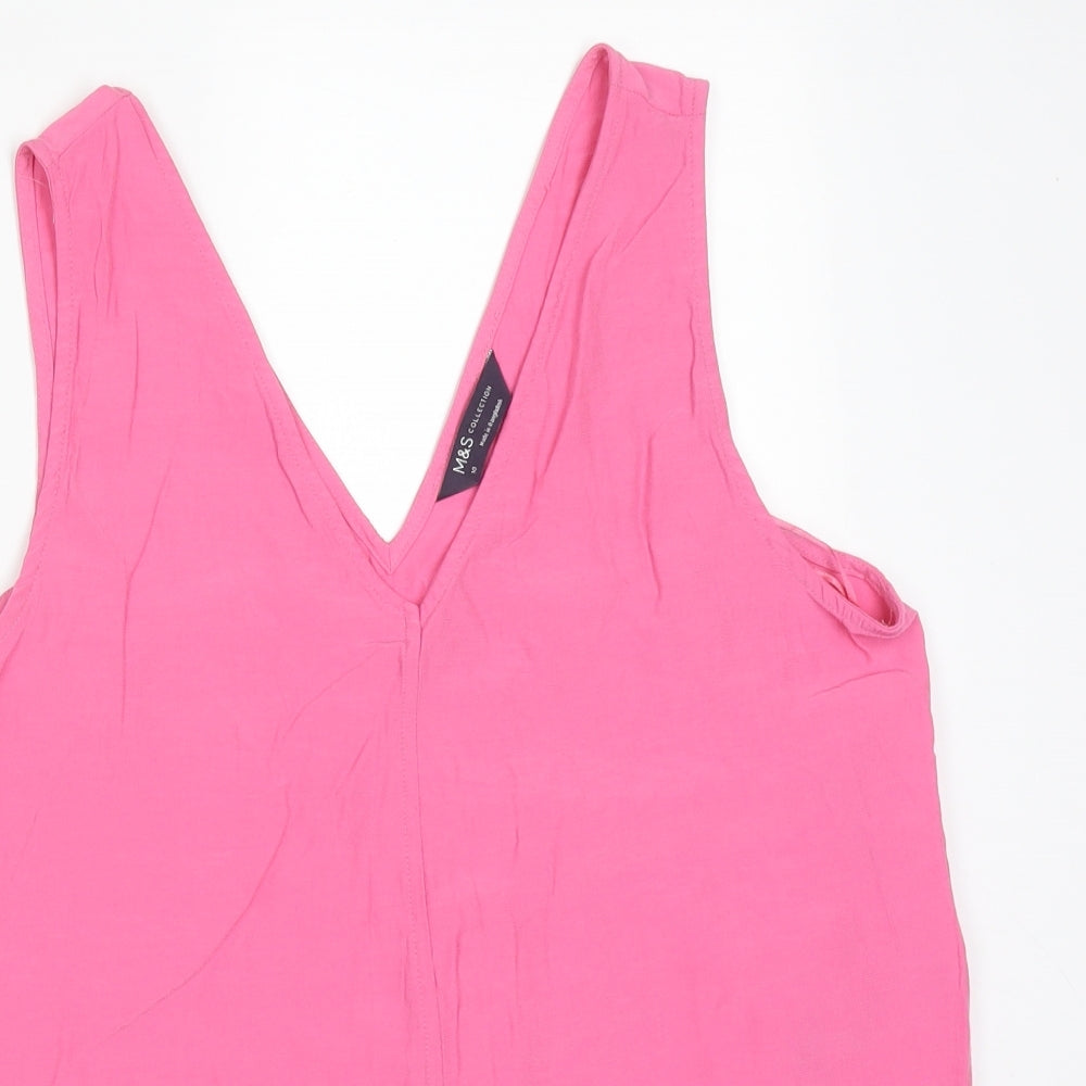 M&S Womens Pink  Viscose Basic Tank Size 10 V-Neck