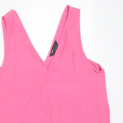 M&S Womens Pink  Viscose Basic Tank Size 10 V-Neck