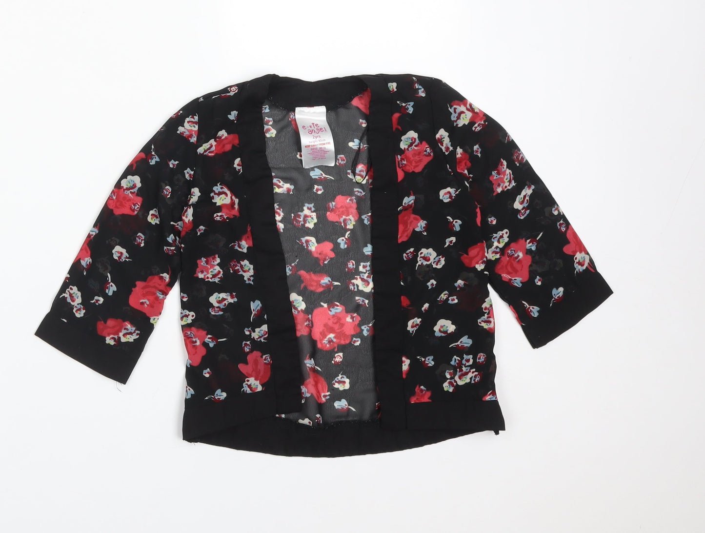 E-VIE ANGEL Girls Black  Floral Polyester Cardigan Jumper Size 2 Years