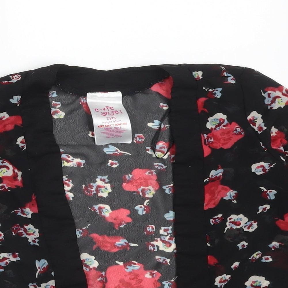 E-VIE ANGEL Girls Black  Floral Polyester Cardigan Jumper Size 2 Years