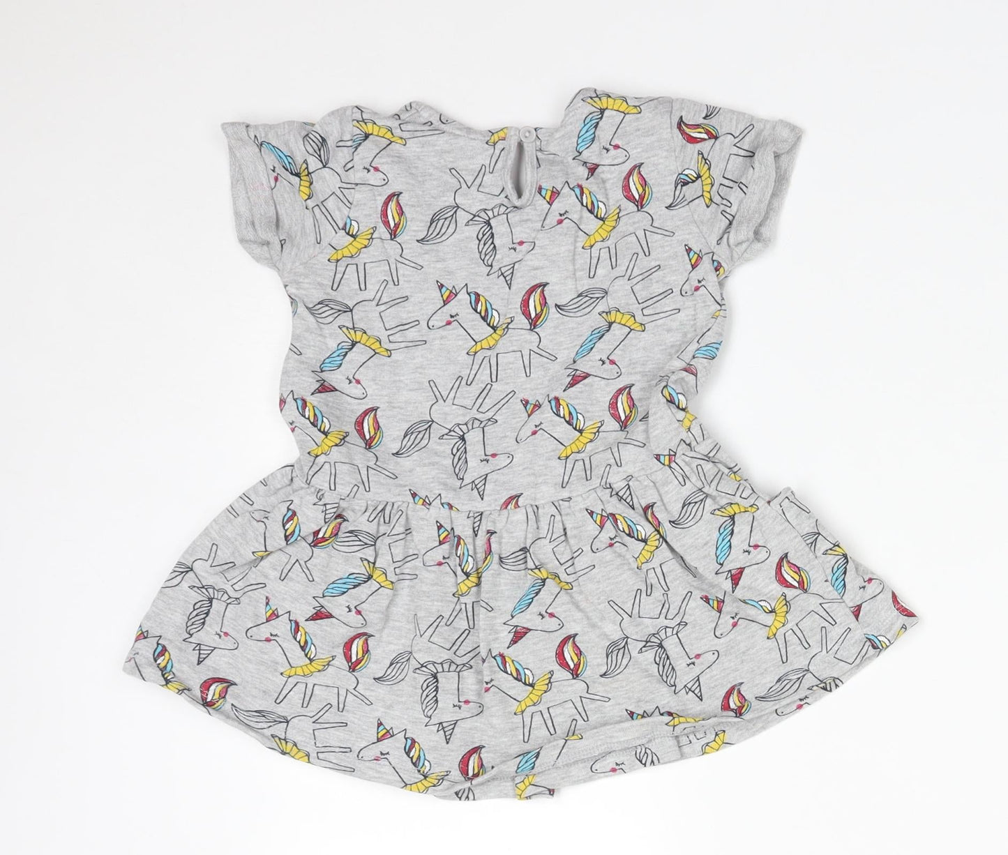 Matalan Girls Grey Animal Print Cotton Skater Dress  Size 2-3 Years  Round Neck  - UNICORNS