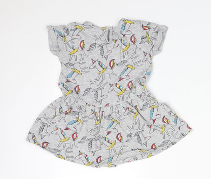 Matalan Girls Grey Animal Print Cotton Skater Dress  Size 2-3 Years  Round Neck  - UNICORNS