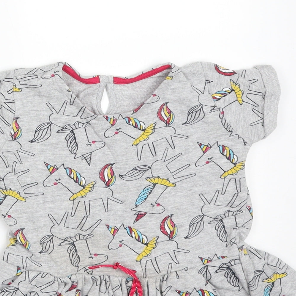 Matalan Girls Grey Animal Print Cotton Skater Dress  Size 2-3 Years  Round Neck  - UNICORNS