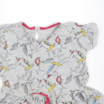 Matalan Girls Grey Animal Print Cotton Skater Dress  Size 2-3 Years  Round Neck  - UNICORNS