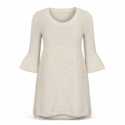 Front view of Topshop women’s beige acrylic basic t-shirt, size UK 8, scoop neck