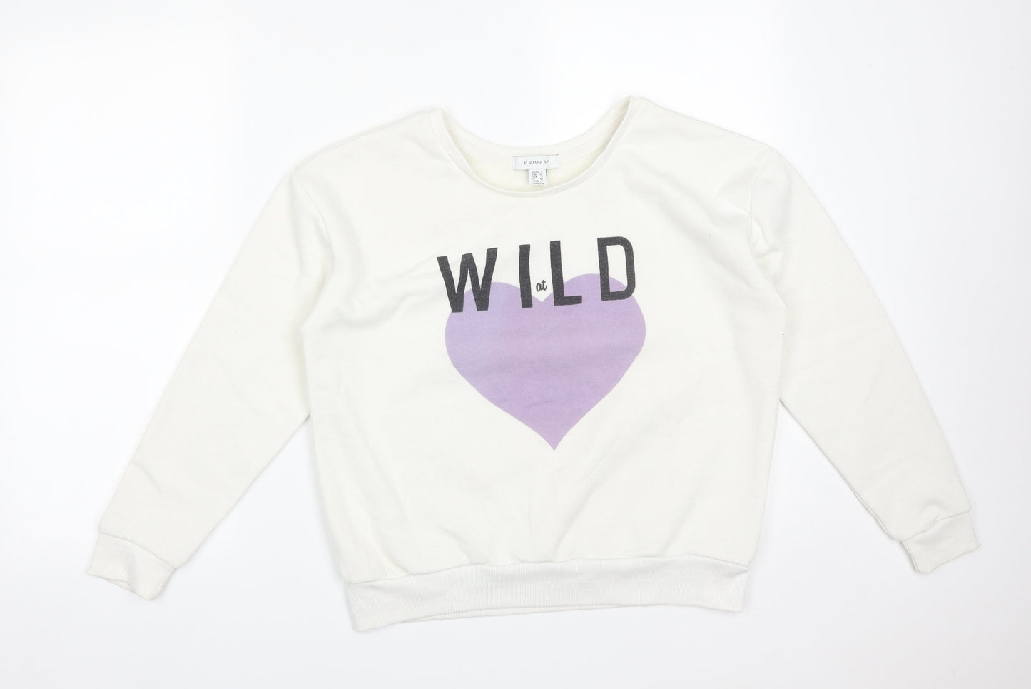 Primark Womens White  Cotton Pullover Sweatshirt Size 8   - WILD AT LOVE
