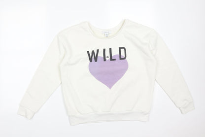 Primark Womens White  Cotton Pullover Sweatshirt Size 8   - WILD AT LOVE