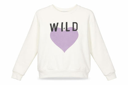 Front view of Primark women’s white cotton pullover sweatshirt, size UK 8, - wild at love