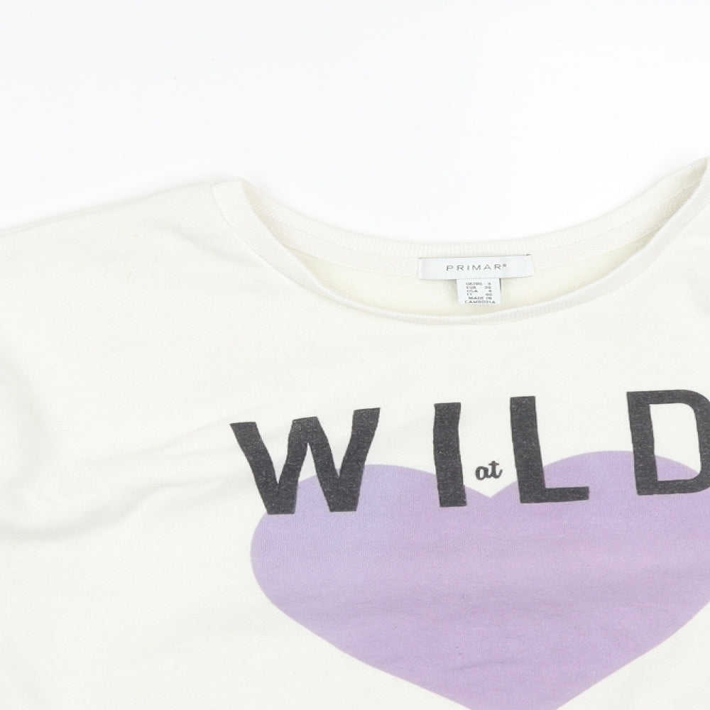 Primark Womens White  Cotton Pullover Sweatshirt Size 8   - WILD AT LOVE
