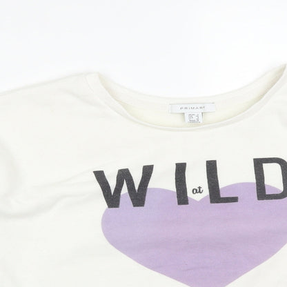 Primark Womens White  Cotton Pullover Sweatshirt Size 8   - WILD AT LOVE