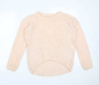 Front view of New Look women’s pink acrylic pullover sweatshirt, size UK 8
