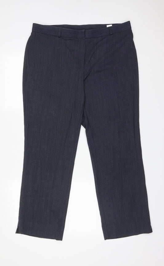 Womens UK Size 18 M&S Regular Fit Dress Pants Blue Trousers