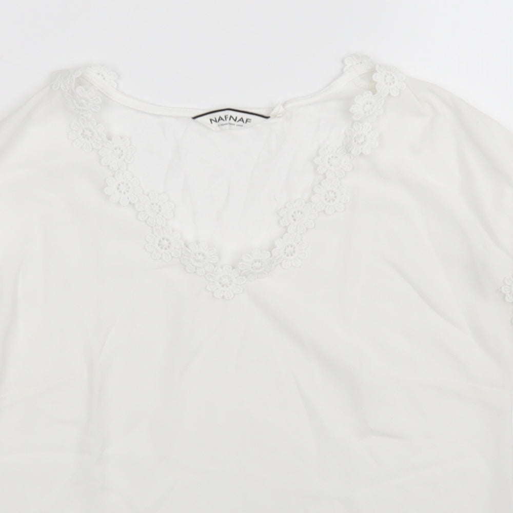 NAfNaf Womens White   Basic Blouse Size XS V-Neck