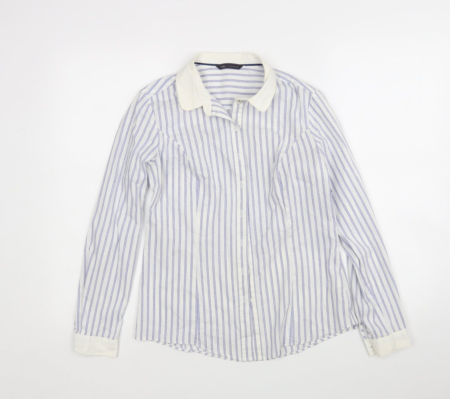 M&S Womens Multicoloured Striped Cotton Basic Button-Up Size 8 Collared