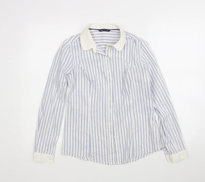 M&S Womens Multicoloured Striped Cotton Basic Button-Up Size 8 Collared