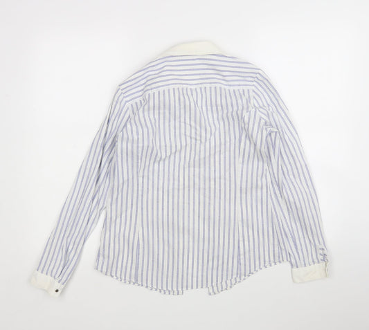 M&S Womens Multicoloured Striped Cotton Basic Button-Up Size 8 Collared