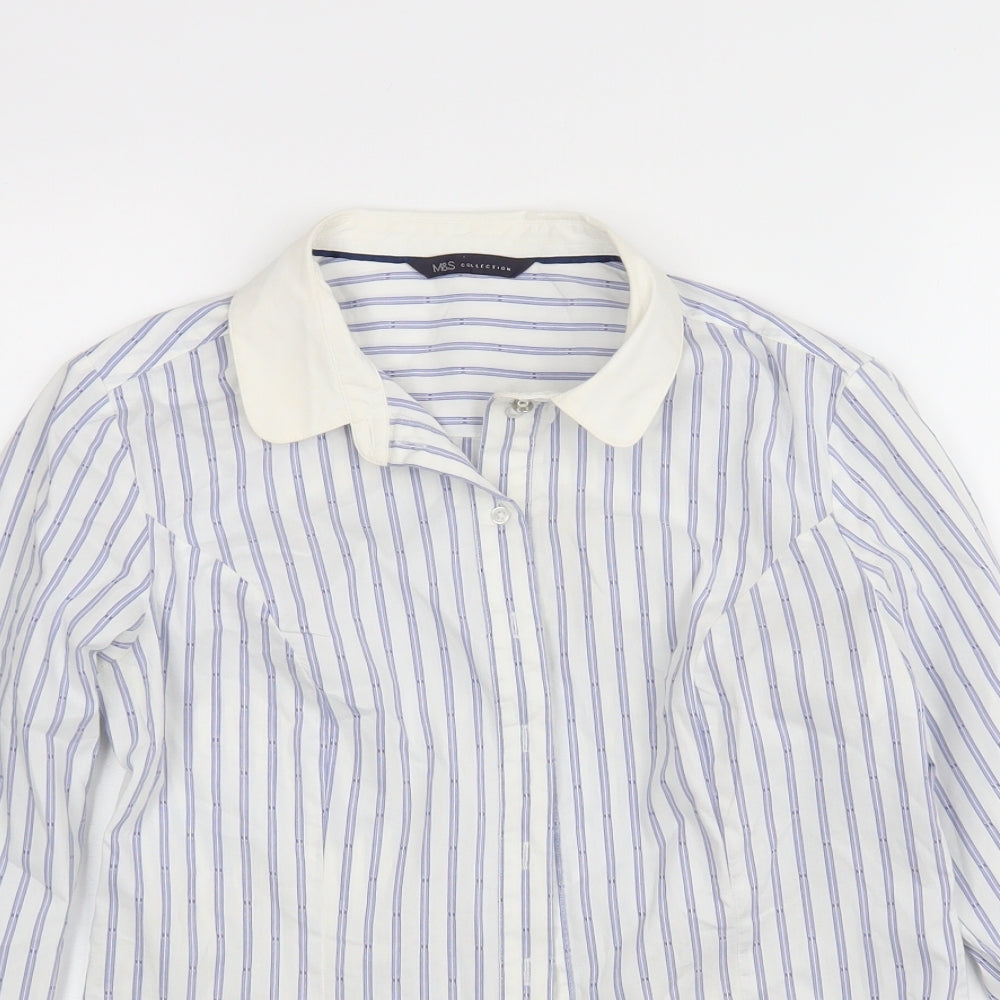 M&S Womens Multicoloured Striped Cotton Basic Button-Up Size 8 Collared