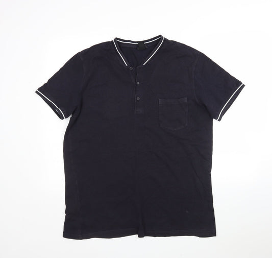 H&M Mens Blue  Cotton  Polo Size XL Round Neck