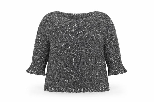 Front view of Alex & Co women’s grey round neck acrylic jumper, size UK 18