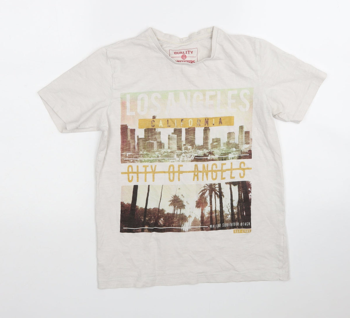 Front view of Matalan boys’ white cotton basic t-shirt, size 11, years round neck