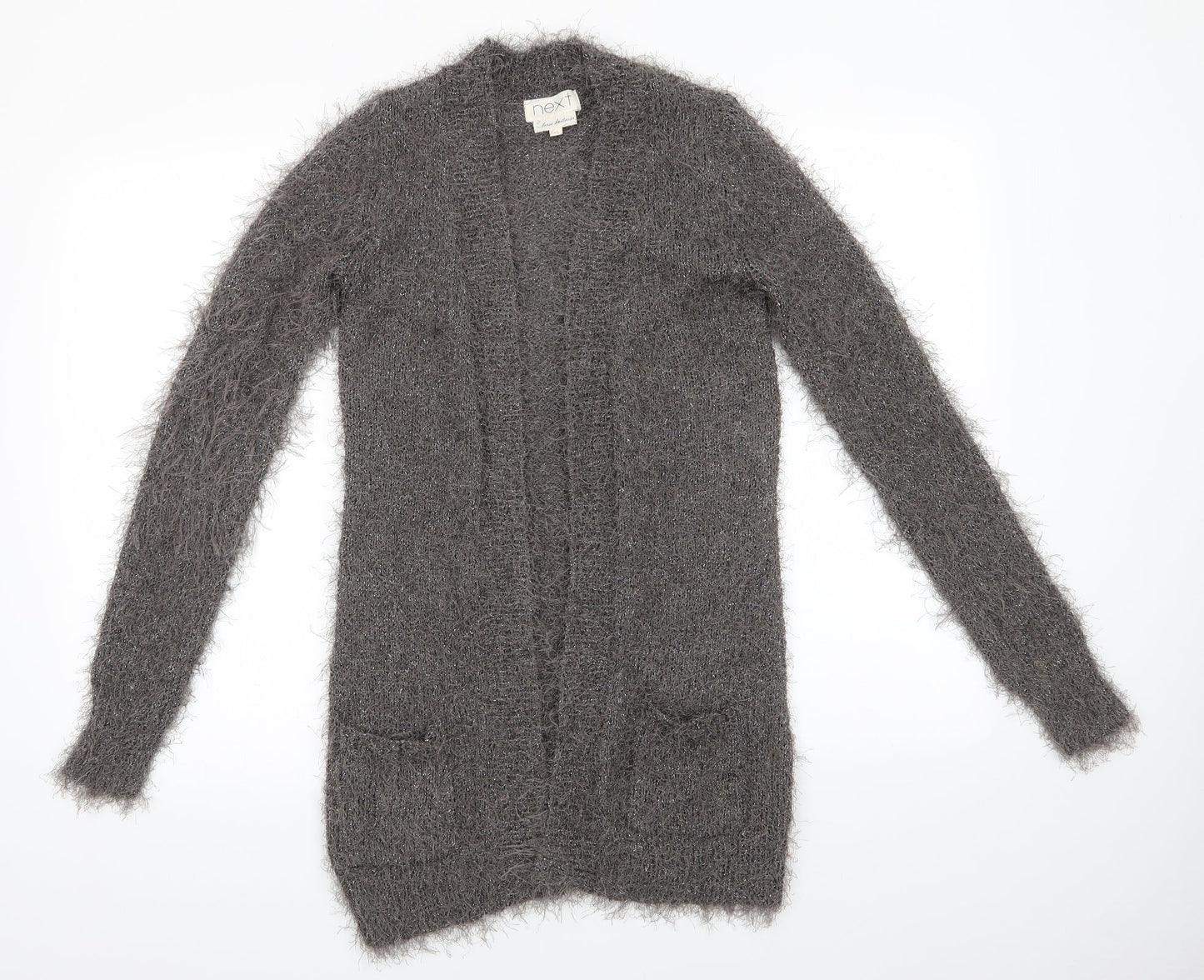 NEXT Womens Grey V-Neck  Polyester Cardigan Jumper Size XS   - Subtle shimmer effect